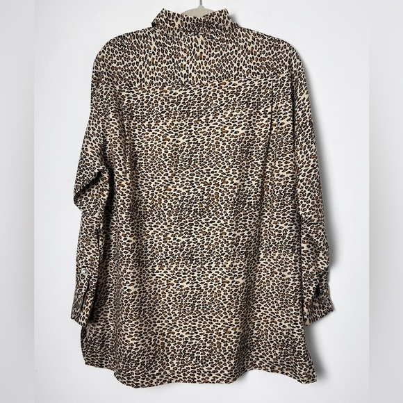 Vintage Clio Leopard Print 100% Silk Safari Utility Blouse Top Chest Pockets S/M - Picture 2 of 10
